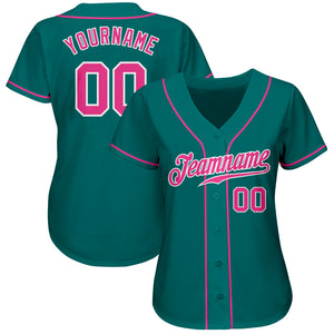 Custom Teal Pink-White Authentic Baseball Jersey