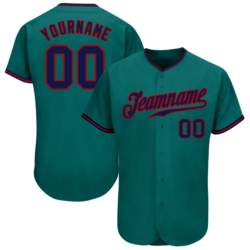 Custom Light Blue Red-Navy Baseball Jersey