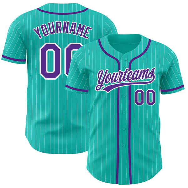 Cheap Custom Teal White Pinstripe Purple Authentic Baseball Jersey