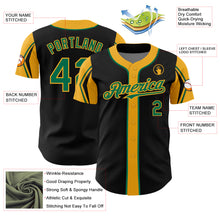 Load image into Gallery viewer, Custom Black Kelly Green-Gold 3 Colors Arm Shapes Authentic Baseball Jersey
