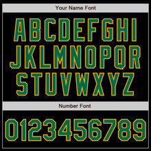 Load image into Gallery viewer, Custom Black Kelly Green-Gold 3 Colors Arm Shapes Authentic Baseball Jersey
