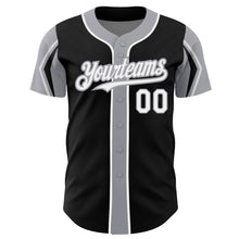 Загрузить изображение в средство просмотра галереи, Custom Black White-Gray 3 Colors Arm Shapes Authentic Baseball Jersey
