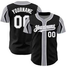 Загрузить изображение в средство просмотра галереи, Custom Black White-Gray 3 Colors Arm Shapes Authentic Baseball Jersey
