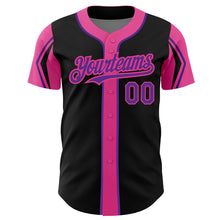 Загрузить изображение в средство просмотра галереи, Custom Black Purple-Pink 3 Colors Arm Shapes Authentic Baseball Jersey
