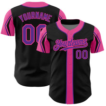 Загрузить изображение в средство просмотра галереи, Custom Black Purple-Pink 3 Colors Arm Shapes Authentic Baseball Jersey
