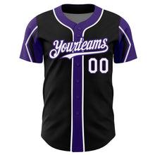 Загрузить изображение в средство просмотра галереи, Custom Black White-Purple 3 Colors Arm Shapes Authentic Baseball Jersey
