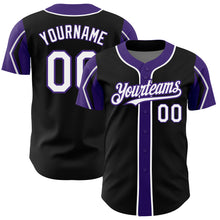 Загрузить изображение в средство просмотра галереи, Custom Black White-Purple 3 Colors Arm Shapes Authentic Baseball Jersey
