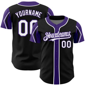 Custom Black White-Purple 3 Colors Arm Shapes Authentic Baseball Jersey