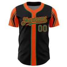 Load image into Gallery viewer, Custom Black Kelly Green-Orange 3 Colors Arm Shapes Authentic Baseball Jersey
