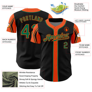 Custom Black Kelly Green-Orange 3 Colors Arm Shapes Authentic Baseball Jersey