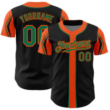 Load image into Gallery viewer, Custom Black Kelly Green-Orange 3 Colors Arm Shapes Authentic Baseball Jersey
