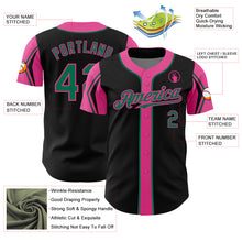 Load image into Gallery viewer, Custom Black Kelly Green-Pink 3 Colors Arm Shapes Authentic Baseball Jersey
