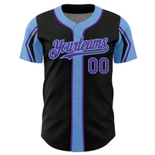 Загрузить изображение в средство просмотра галереи, Custom Black Purple-Light Blue 3 Colors Arm Shapes Authentic Baseball Jersey
