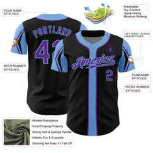 Загрузить изображение в средство просмотра галереи, Custom Black Purple-Light Blue 3 Colors Arm Shapes Authentic Baseball Jersey
