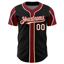 Загрузить изображение в средство просмотра галереи, Custom Black City Cream-Crimson 3 Colors Arm Shapes Authentic Baseball Jersey
