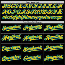 Load image into Gallery viewer, Custom Black Yellow-Teal 3 Colors Arm Shapes Authentic Baseball Jersey
