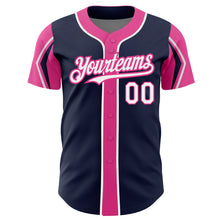 Charger l&#39;image dans la galerie, Custom Navy White-Pink 3 Colors Arm Shapes Authentic Baseball Jersey
