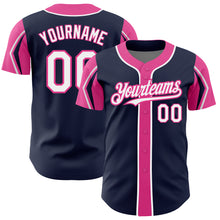 Charger l&#39;image dans la galerie, Custom Navy White-Pink 3 Colors Arm Shapes Authentic Baseball Jersey
