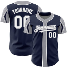 Charger l&#39;image dans la galerie, Custom Navy White-Gray 3 Colors Arm Shapes Authentic Baseball Jersey
