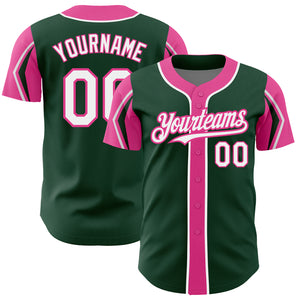 Custom Green White-Pink 3 Colors Arm Shapes Authentic Baseball Jersey