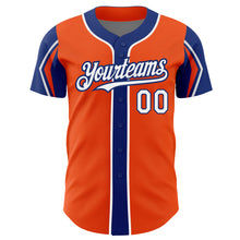 Загрузить изображение в средство просмотра галереи, Custom Orange White-Royal 3 Colors Arm Shapes Authentic Baseball Jersey
