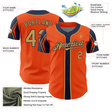 Load image into Gallery viewer, Custom Orange Old Gold-Navy 3 Colors Arm Shapes Authentic Baseball Jersey
