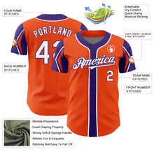 Load image into Gallery viewer, Custom Orange White-Purple 3 Colors Arm Shapes Authentic Baseball Jersey
