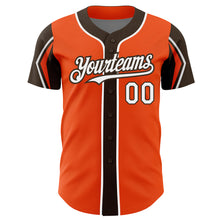 Charger l&#39;image dans la galerie, Custom Orange White-Brown 3 Colors Arm Shapes Authentic Baseball Jersey
