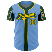 Загрузить изображение в средство просмотра галереи, Custom Light Blue Yellow-Green 3 Colors Arm Shapes Authentic Baseball Jersey
