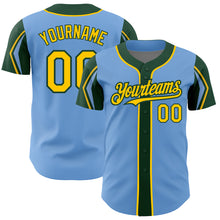 Загрузить изображение в средство просмотра галереи, Custom Light Blue Yellow-Green 3 Colors Arm Shapes Authentic Baseball Jersey
