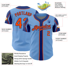 Laden Sie das Bild in den Galerie-Viewer, Custom Light Blue Orange-Royal 3 Colors Arm Shapes Authentic Baseball Jersey
