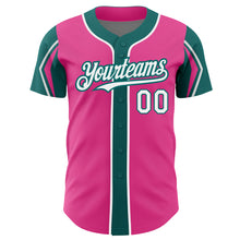 Charger l&#39;image dans la galerie, Custom Pink White-Teal 3 Colors Arm Shapes Authentic Baseball Jersey
