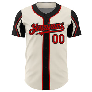 Custom Cream Red-Black 3 Colors Arm Shapes Authentic Baseball Jersey