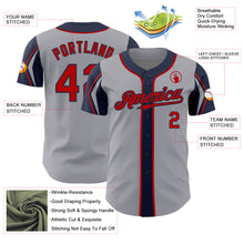 Load image into Gallery viewer, Custom Gray Red-Navy 3 Colors Arm Shapes Authentic Baseball Jersey
