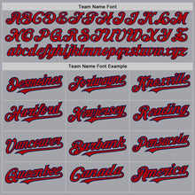 Load image into Gallery viewer, Custom Gray Red-Navy 3 Colors Arm Shapes Authentic Baseball Jersey
