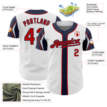 Load image into Gallery viewer, Custom White Red-Navy 3 Colors Arm Shapes Authentic Baseball Jersey
