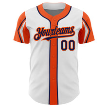 Charger l&#39;image dans la galerie, Custom White Navy-Orange 3 Colors Arm Shapes Authentic Baseball Jersey
