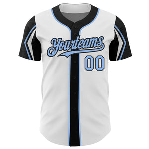 Custom White Light Blue-Black 3 Colors Arm Shapes Authentic Baseball Jersey