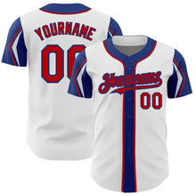 Charger l&#39;image dans la galerie, Custom White Red-Royal 3 Colors Arm Shapes Authentic Baseball Jersey
