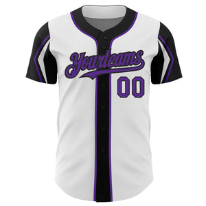 Custom White Purple-Black 3 Colors Arm Shapes Authentic Baseball Jersey