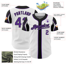 Загрузить изображение в средство просмотра галереи, Custom White Purple-Black 3 Colors Arm Shapes Authentic Baseball Jersey
