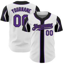 Загрузить изображение в средство просмотра галереи, Custom White Purple-Black 3 Colors Arm Shapes Authentic Baseball Jersey
