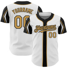 Загрузить изображение в средство просмотра галереи, Custom White Old Gold-Black 3 Colors Arm Shapes Authentic Baseball Jersey
