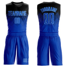 Load image into Gallery viewer, Custom Black Royal-Light Blue Round Neck Sublimation Basketball Suit Jersey
