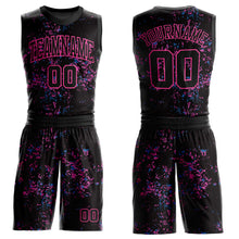 Load image into Gallery viewer, Custom Black Pink Round Neck Sublimation Basketball Suit Jersey
