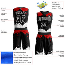 Load image into Gallery viewer, Custom Black Red-White Round Neck Sublimation Basketball Suit Jersey
