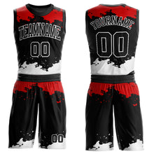 Load image into Gallery viewer, Custom Black Red-White Round Neck Sublimation Basketball Suit Jersey
