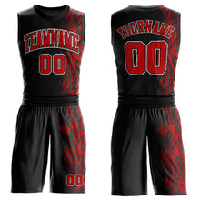 Load image into Gallery viewer, Custom Black Red-White Round Neck Sublimation Basketball Suit Jersey
