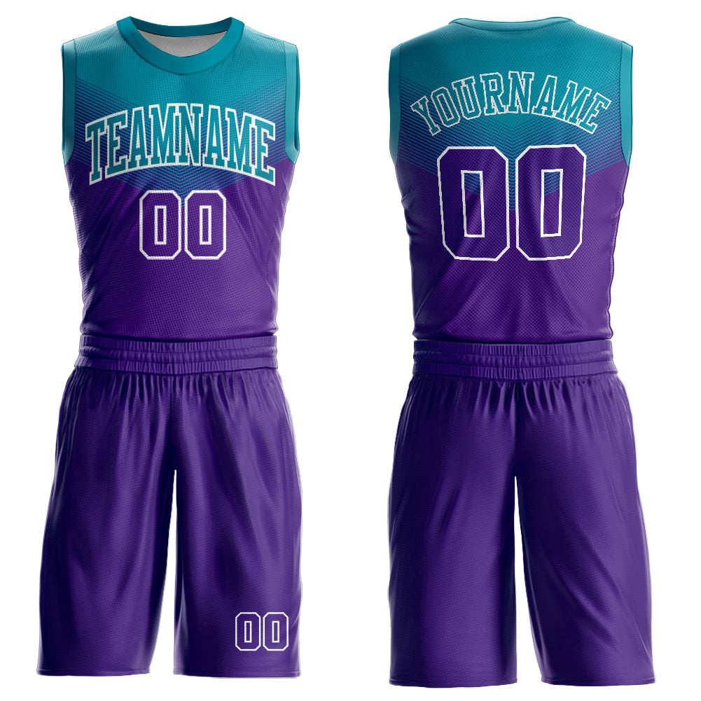 Custom Purple Teal-White Round Neck Sublimation Basketball Suit Jersey