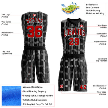 Custom Black Red-White Round Neck Sublimation Basketball Suit Jersey